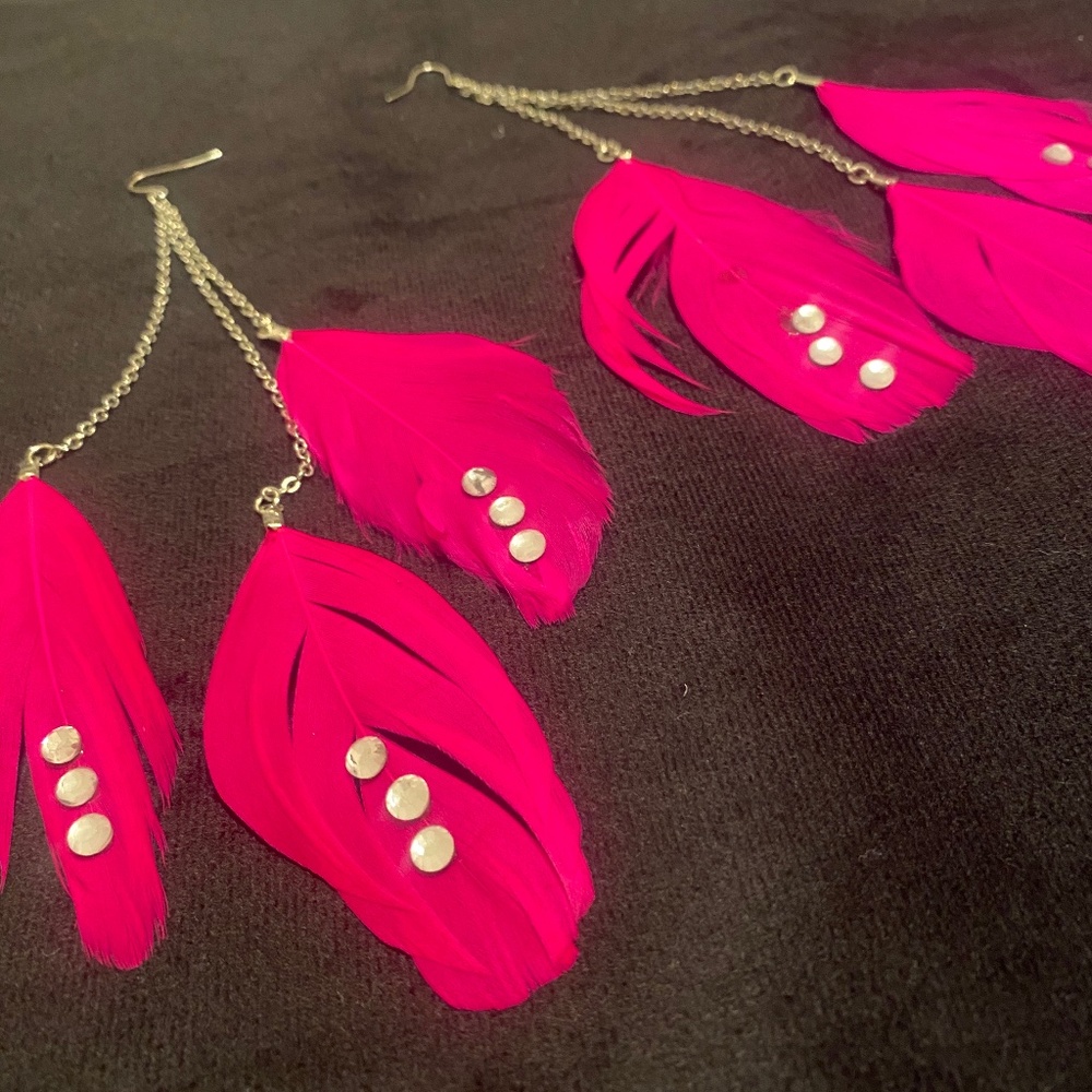 Hot pink feather earrings